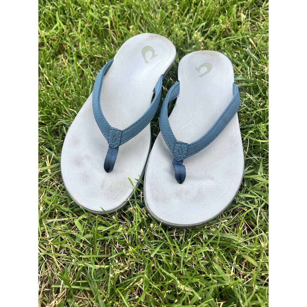 OluKai Ho'Opio Beach Sandals Quick-Dry Flip-Flop Women’s Size 7 Blue Gray Arch